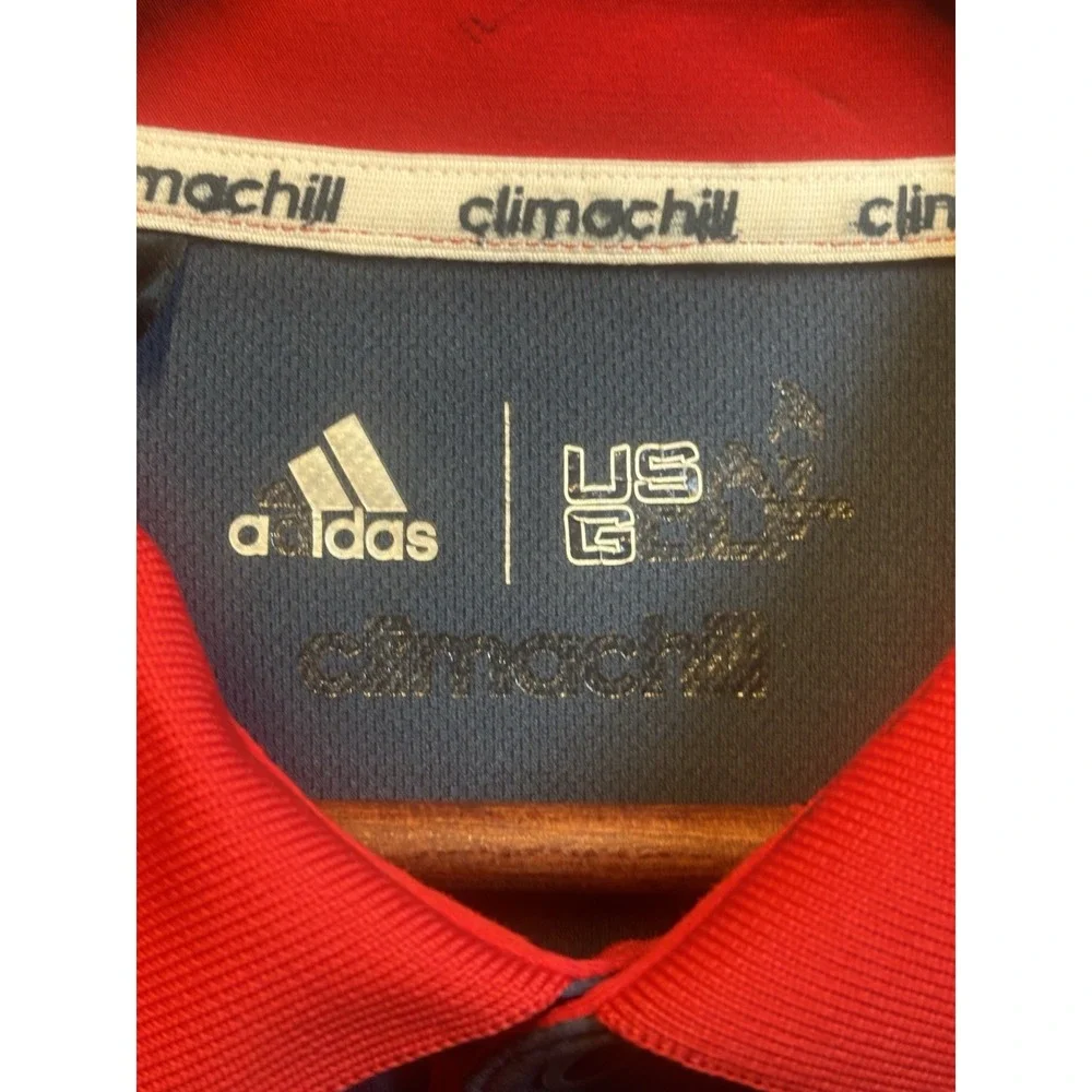 Adidas Shirt‎ Men USA Golf Climachill Red Blue Collared Polo XL Shirt Sleeve